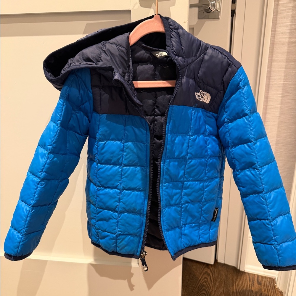 The North Face Blue and Navy Quilted Hooded Jacket